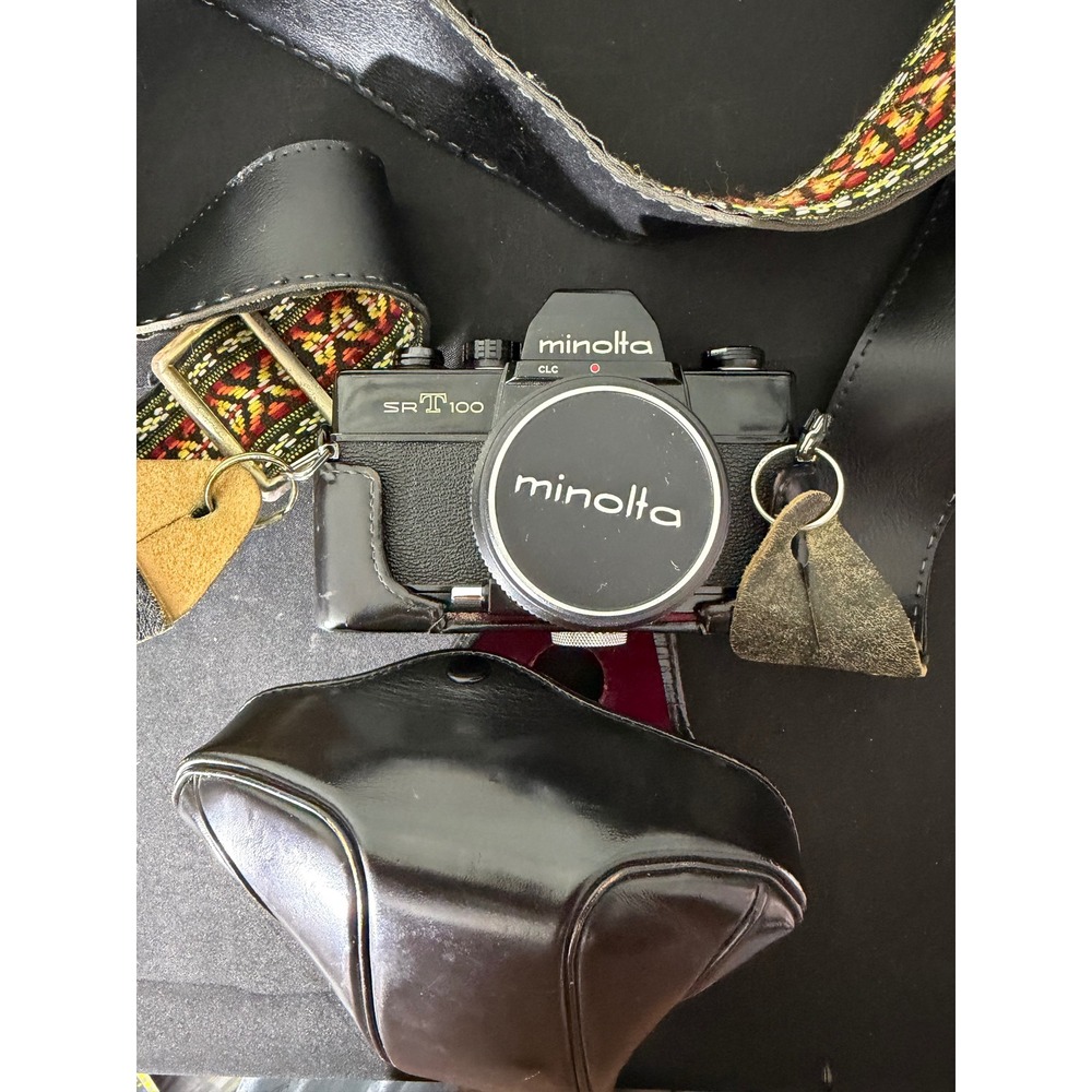 Minolta SRT 100 Camera 35mm Black Good MC Rokkor-PF 55mm 1.9 Lens Strap Case